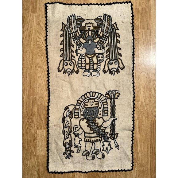 Tribal Textile Wall Art Peruvian Native Original Art Authentic Wool Vintage - Picture 1 of 6